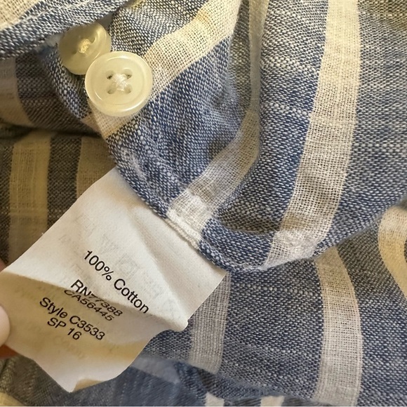 J Crew White & Blue Striped Long Sleeve Button Down Cotton Blouse ~Sz L ( j10) - Picture 12 of 12